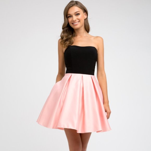 NEW SHORT OFF THE SHOULDER STRAPLESS BABY DOLL POLYESTER ZIPPER DRESS JT 829 - Picture 1 of 9